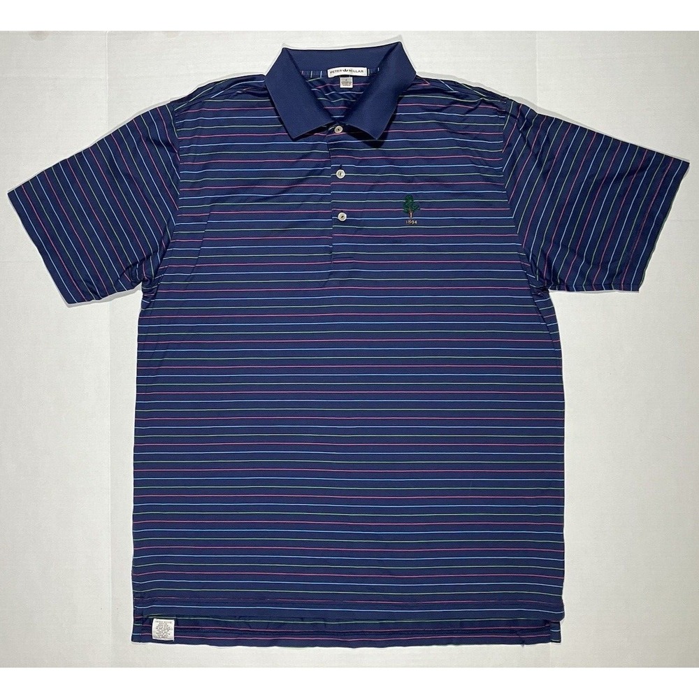 Peter Millar Shirt Polo Weston Golf Club Blue Striped Performance Mens Size L